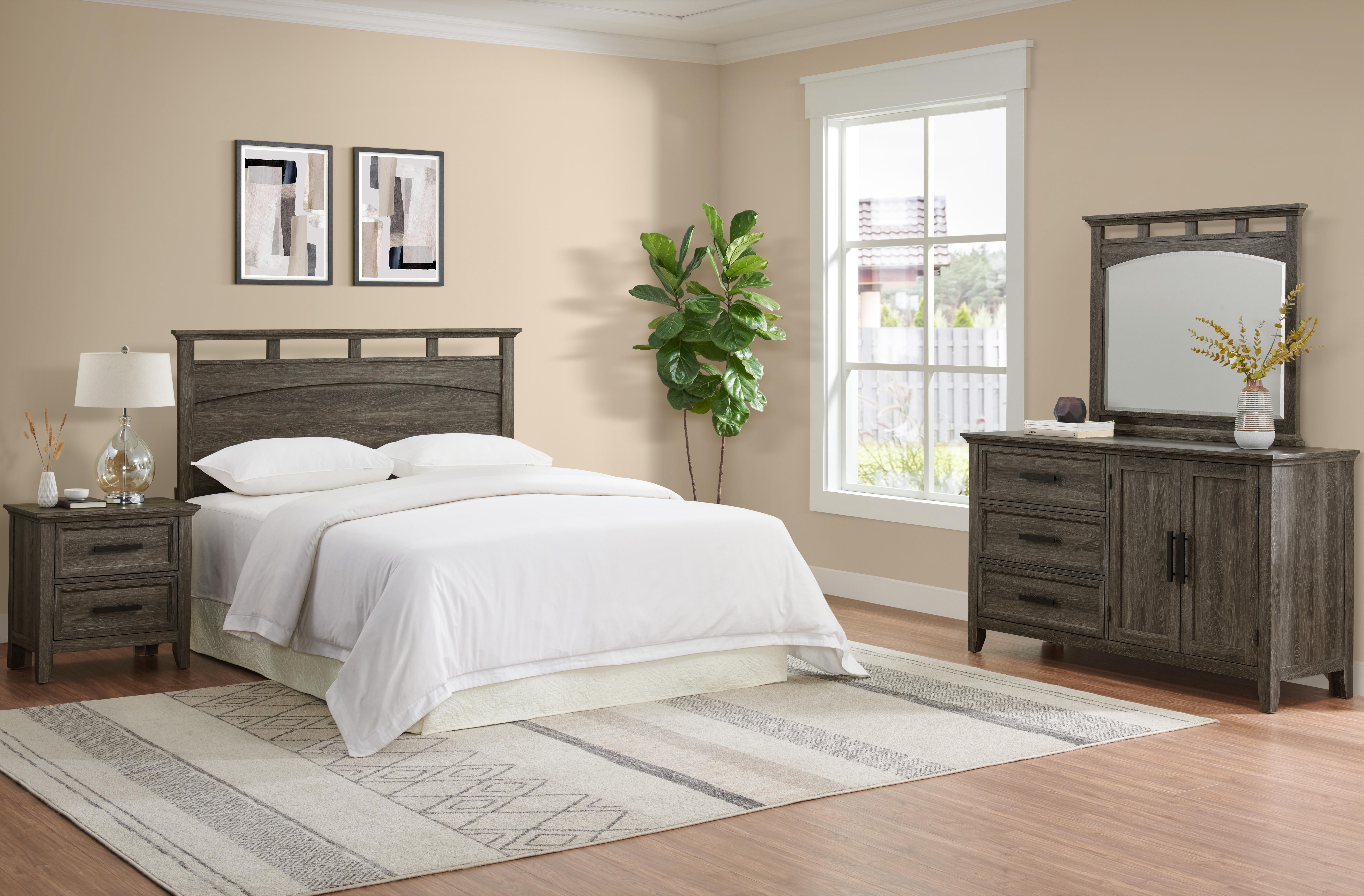 Rent to Own Elements International Matias Bedroom in a Box Grey w Headboard Dresser Mirror Nightstand at Aaron s today